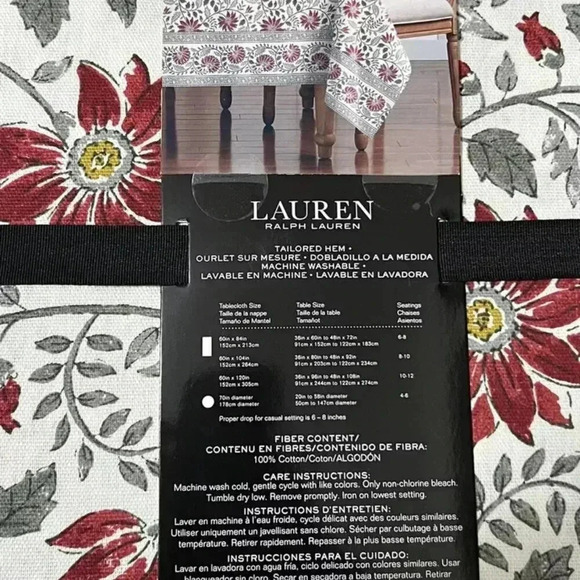 NEW Ralph Lauren Winter Christmas Poinsettia 100% Cotton Tablecloth Cover 60x84 - Picture 3 of 4